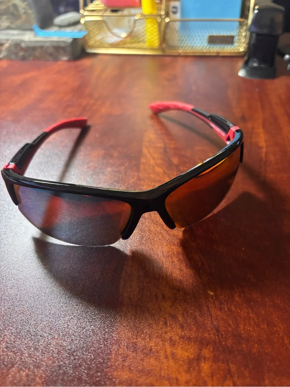 Polarized Sport Sunglasses Red Mirror Wrap UV400 Cycling Running Golf Black Red